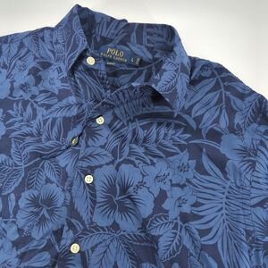 Polo Ralph Lauren Mens Large Blue Floral Tropical Button Up Shirt Slim Fit NWOT